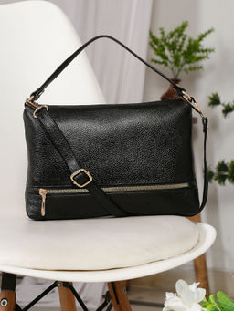 Teakwood - Womens Solid Black Sling Bag