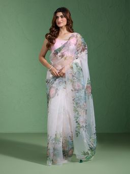 Likha - Organza Printed Beige Saree with Unstitched Blouse LIKPFSAR09