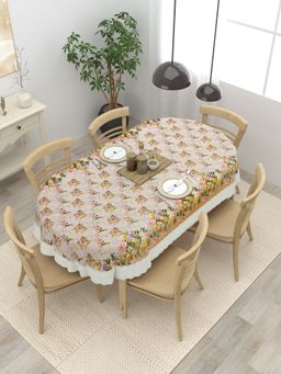 The Home Story - Oval Dining Table Cover Peach 6 Seater