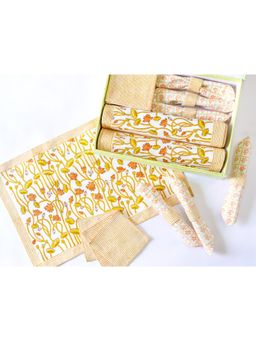 ADYA - Saffron Lotus Dining Table Mat Set