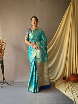 EXCLUSIVA - Blue Patola Saree With Meenakari Weaving with Unstitched