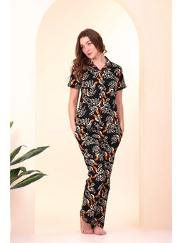 NAP STORY - Black Toucan Printed Half Sleeve Shirt & Pyjama (Set of 2)