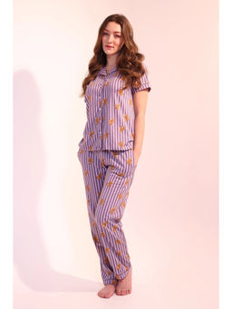 NAP STORY - Purple Teddyboo Printed Half Sleeve Shirt & Pyjama (Set of 2)