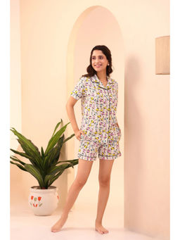 NAP STORY - White Scooter Printed Half Sleeve Shirt and Shorts (Set of 2)