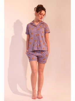 NAP STORY - Purple Teddyboo Printed Half Sleeve Shirt and Shorts (Set of 2)