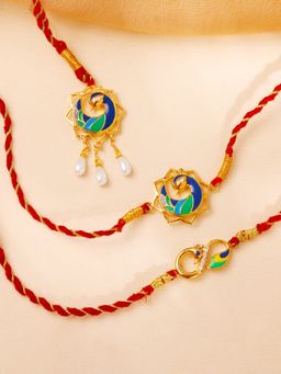 GIVA - 925 Silver Golden Morbandhan Bhaiya Bhabhi Rakhi (Pack Of 3)