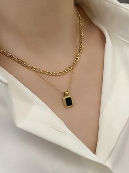Designs & You - Gold Plated Stainless Steel Geometric Dual Strand Black Necklace
