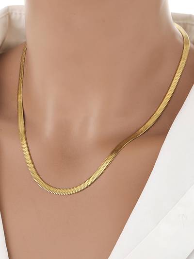 Gold Plated Anti Tarnish Stainless Steel Flat Snake Chain Necklace