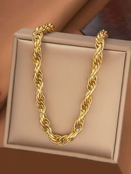 Designs & You - Gold Plated Anti Tarnish Stainless Steel Thick Chain Rope Style Necklace