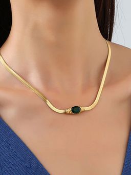 Designs & You - Gold Plated Stainless Steel Green Stone Studded Snake Chain Pendant