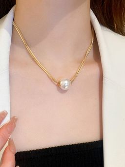 Designs & You - Gold Plated Stainless Steel Anti Tarnish Pearl Studded Pendant White