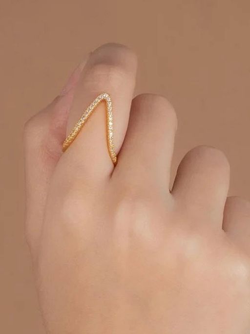 Designs & You Gold-Plated V Shaped CZ Studded Adjustable Finger Ring