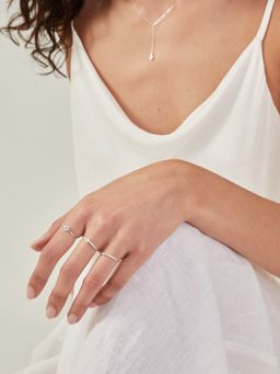 Accessorize London - Women Sterling Silver-Plated Crystal Rings Silver (M) Pack of 3 White