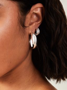 Accessorize London - Women Sterling Silver-Plated Chunky Twist Hoop Earrings Pack of 2