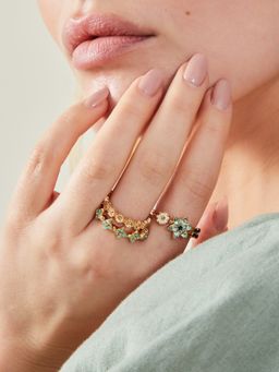 Accessorize London - Women Green Sparkle Flower Rings Pack of 3