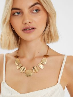 Accessorize London - Women Gold Textured Shape Collar Necklace
