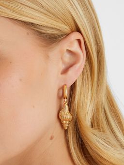 Accessorize London - Women Gold Seashell Huggie Drop Earrings