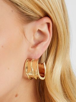 Accessorize London - Women Gold Chunky Ribbed Hoop Earrings Gold