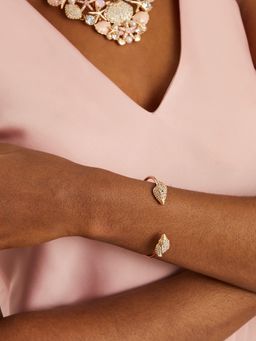 Accessorize London - Women Gold Pave Shell Bangle Cuff Bracelet White