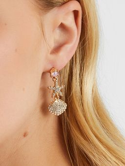 Accessorize London - Women Gold Jewel Shell Drop Earrings White
