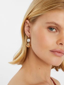 Accessorize London - Women Gold Seashell Drop Earrings Gold White