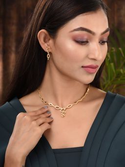 Saraf RS Jewellery - Gold Plated AD Studded Minimal Delicate Necklace Jewellery Set