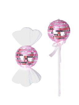 Little Surprise Box - 2Pcs Pink Shiny Disco Themed Big Size Candy Shaped Christmas Tree Ornaments