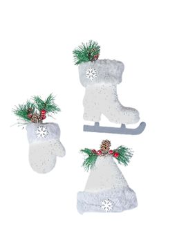 Little Surprise Box - 3Pcs Silver Furry Winter Accessories Themed Christmas Tree Ornaments