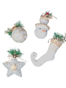Little Surprise Box - 4 Pcs Glitter Jute Snowy Elf Themed Christmas Tree Ornaments