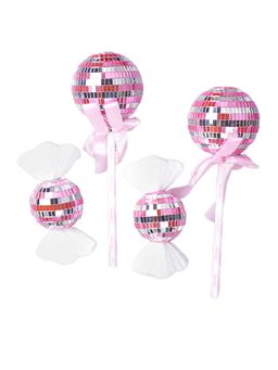 Little Surprise Box - 4Pcs Pink Shiny Disco Themed Medium Sized Candy Shaped Christmas Tree Ornaments