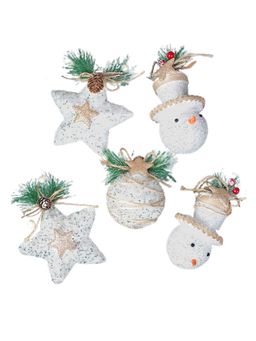 Little Surprise Box - 5 Pcs Double Glitter Jute Themed Christmas Tree Ornaments