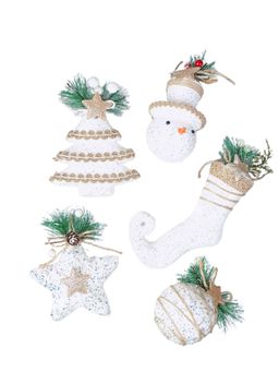 Little Surprise Box - 5 Pcs Glitter Jute Themed Christmas Tree Ornaments