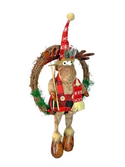 Little Surprise Box - Fluffy Rudolf Christmas Artificial Wreath For Wall-Door Christmas Tree Decor