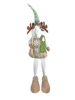 Little Surprise Box - Grey Sitting Long Legs Reindeer with Ski Boards Christmas Decor