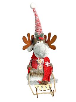 Little Surprise Box - Grey & Red Deer On Snow Sledge Christmas Home Decoration