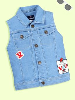 KiddoPanti - Boys Sleeveless Denim Jacket with Badges