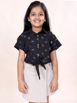 KiddoPanti - Girls Rayon Woven Half Sleeves Floral Printed Shirt
