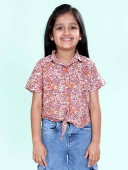KiddoPanti - Girls Rayon Woven Half Sleeves Floral Printed Shirt