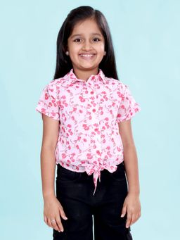 KiddoPanti - Girls Rayon Woven Half Sleeves Floral Printed Shirt