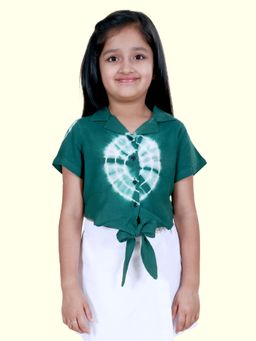 KiddoPanti - Girls Rayon Woven Half Sleeves Tie-Dye Printed Front Knot Shirt