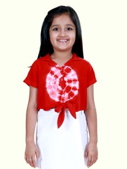KiddoPanti - Girls Rayon Woven Half Sleeves Tie-Dye Printed Front Knot Shirt