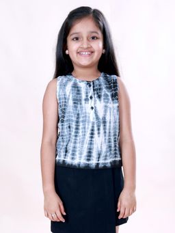 KiddoPanti - Girls Rayon Woven Sleeveless Tie-Die Printed Top - Black