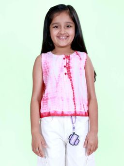 KiddoPanti - Girls Rayon Woven Sleeveless Tie-Die Printed Top - Red