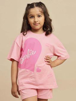 Kidsville - Official Barbie Printed Oversized T-shirt For Girls - Pink