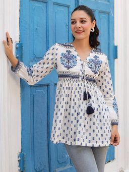 Rain & Rainbow - Three Fourth Sleeves Floral Print Cotton Top