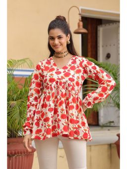 Rain & Rainbow - Floral Print Cotton Top