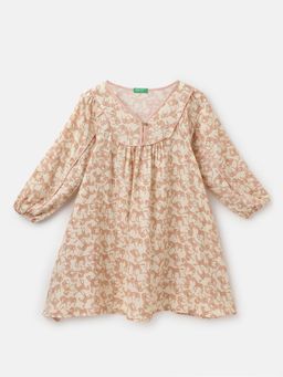 United Colors of Benetton - Regular Fit V-Neck Printed A-line Dress