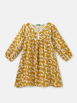 United Colors of Benetton - Regular Fit V-Neck Printed A-line Dress