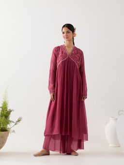 Tatwa Designs - Hot Pink Midnight Anarkali Kurta with Sharara and Slip (Set of 3)