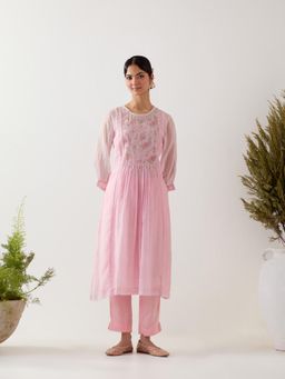 Tatwa Designs - Blush Pink Ariel Anarkali Kurta with Pant and Slip (Set of 3)